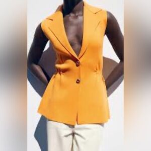 ZARA Ruffled Waist Vest Top V Neck Tangerine Orange Sz M